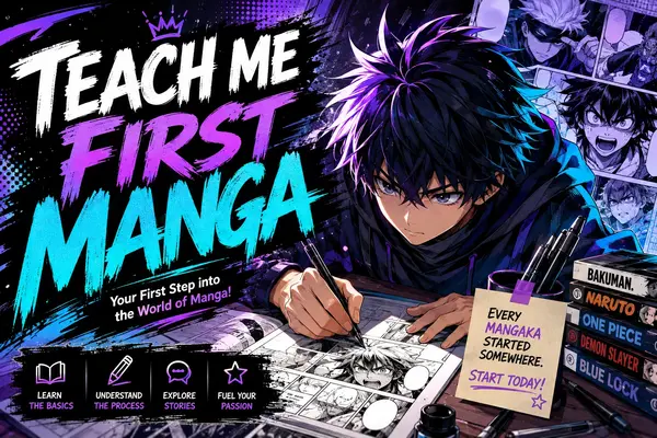 Teach Me First manga cover artwork featuring the main characters in a vertical scroll webtoon panel layout
