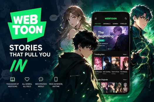 Teach Me First Webtoons – A vibrant digital illustration representing the colourful world of webtoon storytelling in 2025